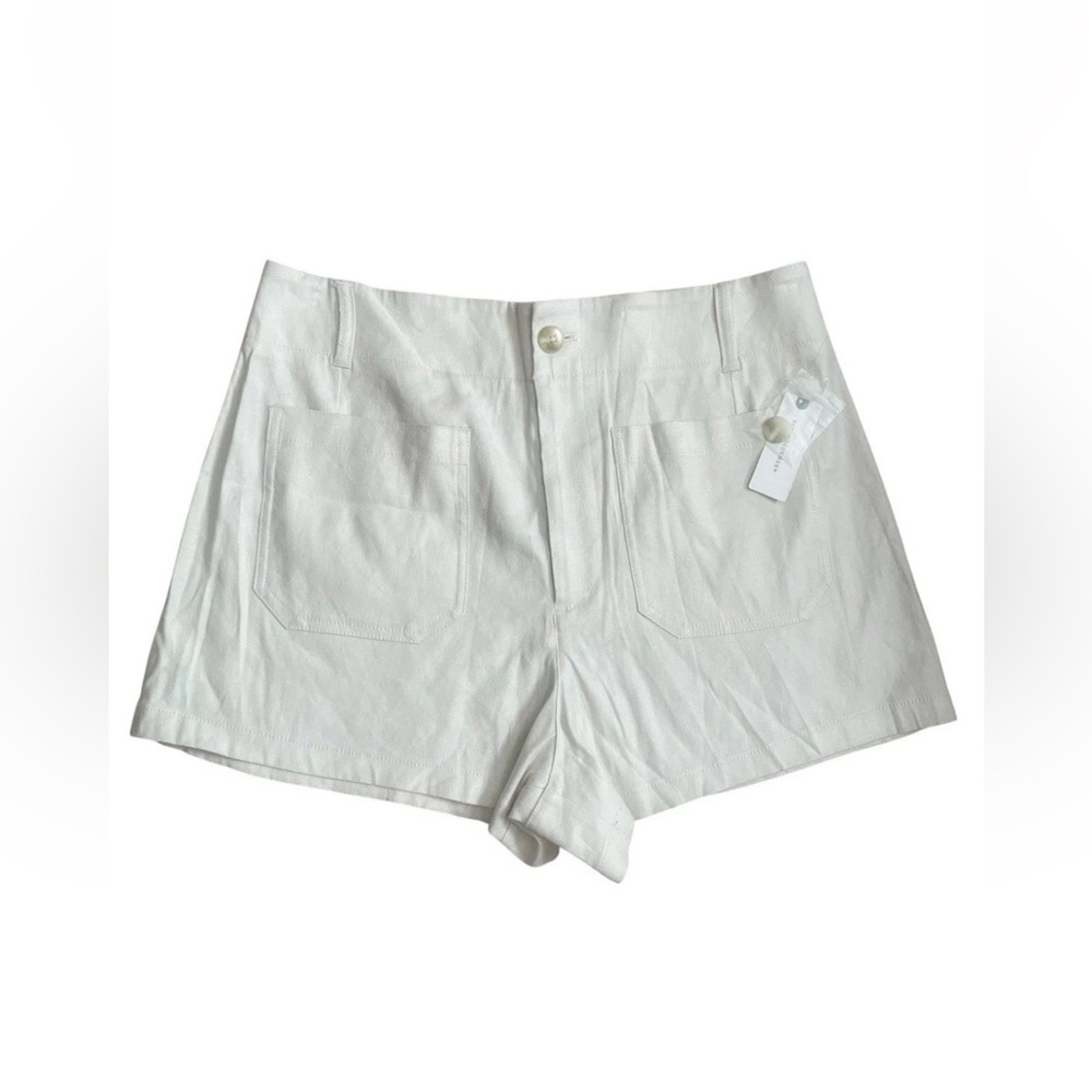 Anthropologie Maeve The Colette Shorts Sz 32 Linen Blend High Rise Chalk White - Picture 2 of 8